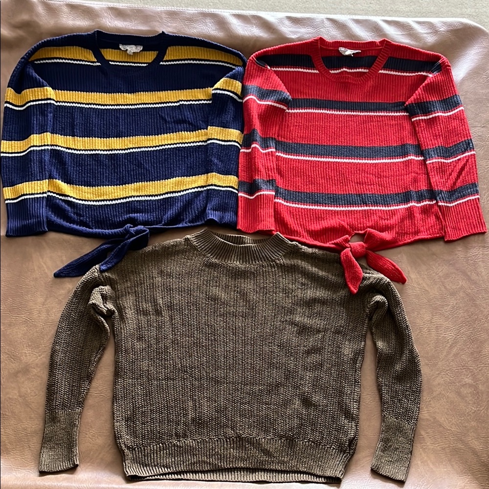 3 Women’s Sweaters size Med. Brands Pink Republic and Prologue